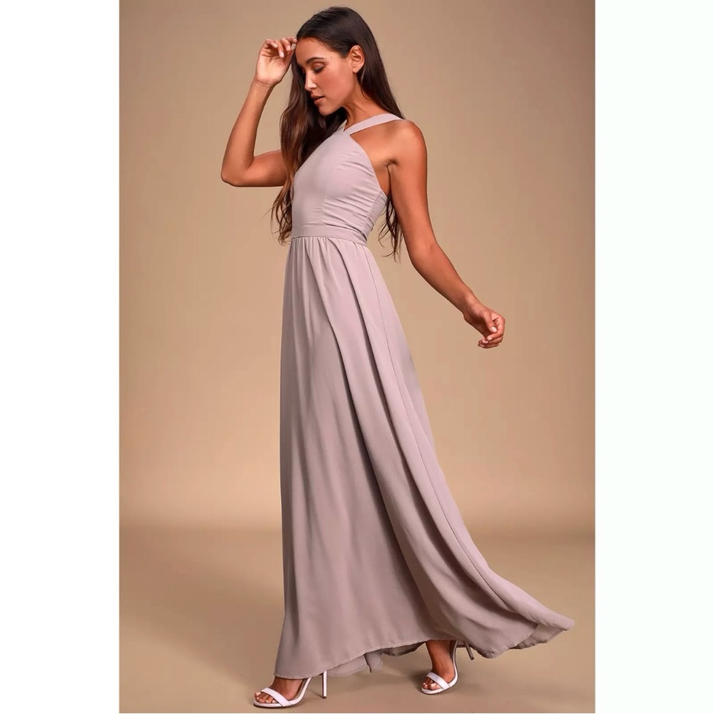 *LULUS* Air of Romance Taupe Maxi Dress